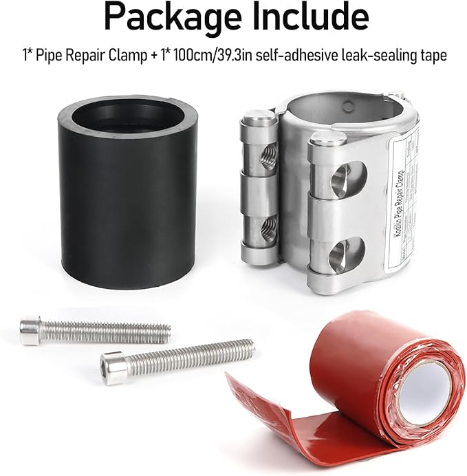 Kodilin Upgraded Pipe Repair Clamp with M1 Self-Adhesive Leak-Sealing Tape | 304 Stainless Steel Rust-Proof Emergency Pipe Repair Kit for Plastic & Metal Pipes, 1"(32-34mm)