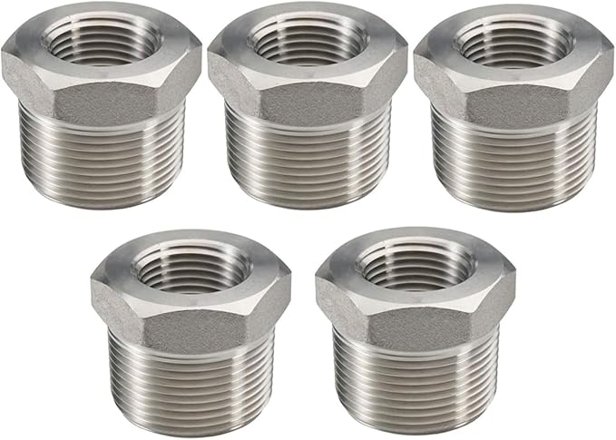 Beduan Stainless Steel Reducer Hex Bushing 1/4" Male NPT to 1/8" Female NPT Reducing Cast Pipe Adapter Fitting for Air Water Gas Fuel(Pack of 5)