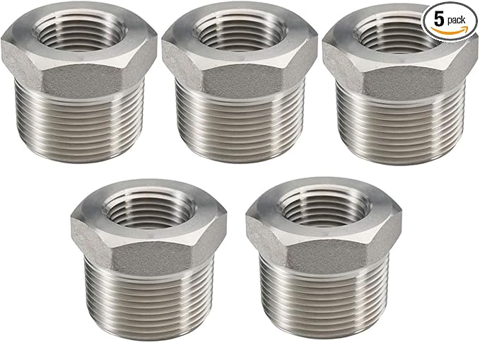 Beduan Stainless Steel Reducer Hex Bushing 1/2" Male NPT to 3/8" Female NPT Reducing Cast Pipe Adapter Fitting for Air Water Gas Fuel(Pack of 5)