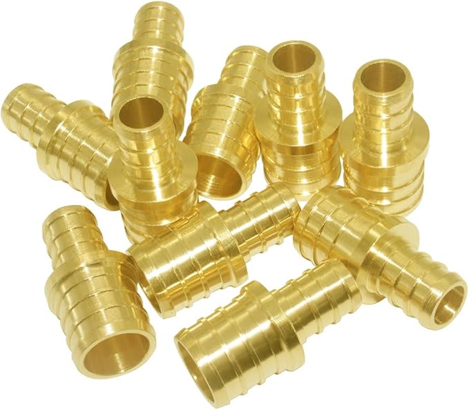 Hooshing 10PCS PEX Fittings 3/4" to 1/2" Reducing Coupling Solid Brass Barb Crimp For PEX B Pipe Hose Fittings