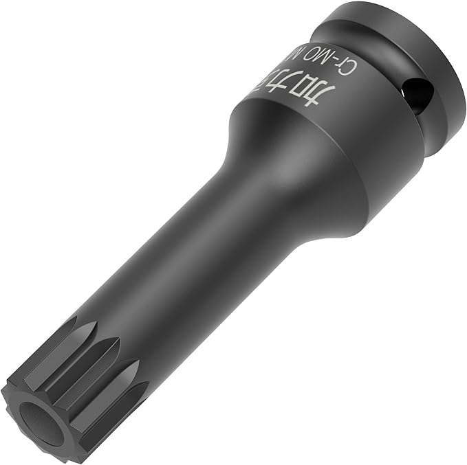1/2-Inch Drive x M17(17mm) Impact XZN Triple Square Spline Bit Socket, Security Tamper Proof Metric Lengthen Screwdriver Socket Adapter, 3-Inch Length, One-Piece Construction, CR-MO, Black