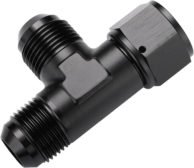 12AN Male Flare Tee T Fitting Adapter with AN12 Female Swivel On Run Aluminum Black
