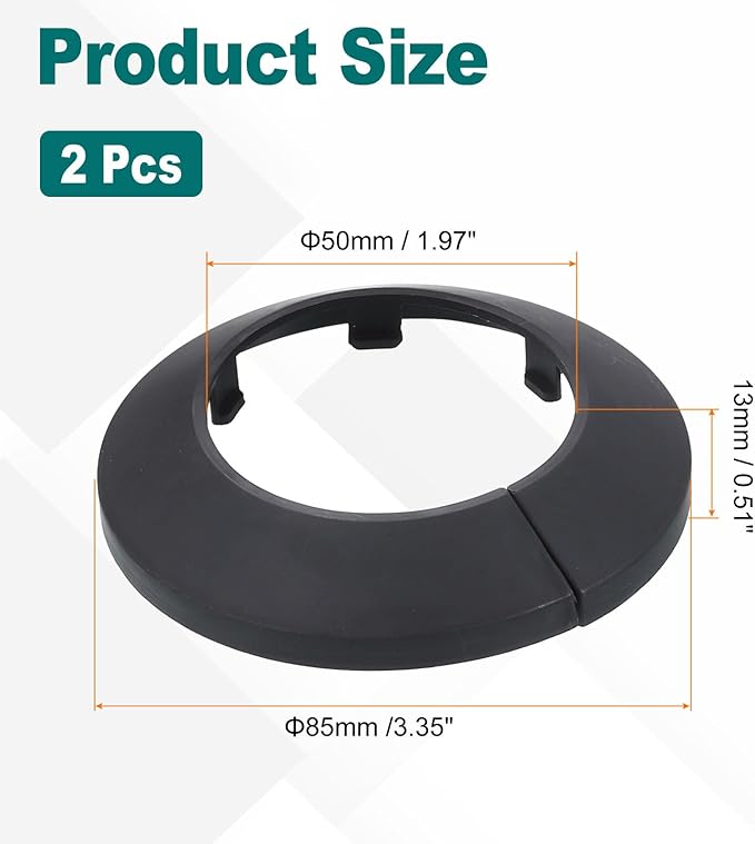 uxcell Escutcheon Plate, 2Pcs 50mm - Fit 1.9" Outer Diameter Split Pipe Flange Water Pipe Cover Collar Decoration, PP Plastic Plumbing Cover Plates (Black)