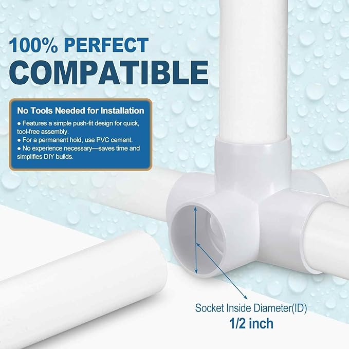 8 Pack 1/2" SCH40 PVC Elbow Pipe Fitting, 5-Way PVC Elbow Corner Side Outlet Cross Fitting, Furniture Grade Pipe Connectors for DIY Project, Pond Protection, Socket x Socket, White