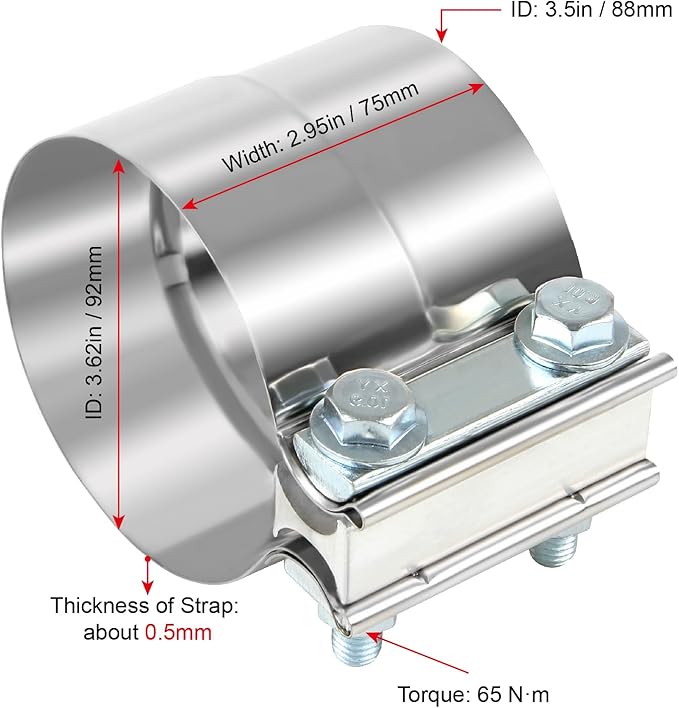 Universal 3.5 Inch Exhaust Clamp,3.5" In Lap Joint Exhaust Band Clamp Stainless Sleeve Coupler For Mufflers,Exhaust Pipe etc (2 Pcs)
