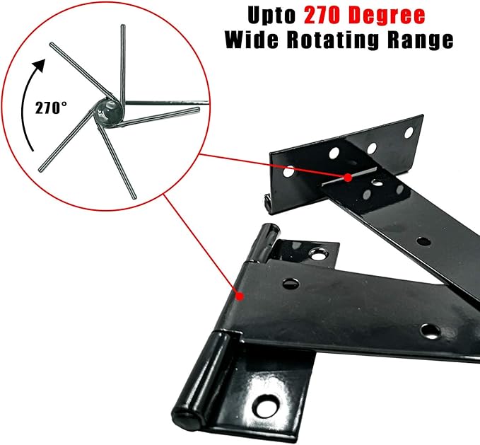 HLMOptimo Heavy Duty Tee Hinge - All Size Black (6 pcs, 4 inch) - Rustproof Wrought Iron Shed, Gate, Barn, Fence, Door Hinge
