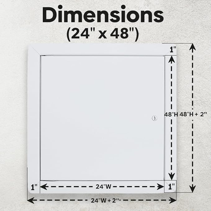Best 24" x 48" Universal Access Panel – Flush Steel Door with Exposed Flange for Walls or Ceilings, 16-Gauge Cold Rolled Steel Frame, Screwdriver Cam Latch, White Powder-Coat Primer Finish, BA-UAP