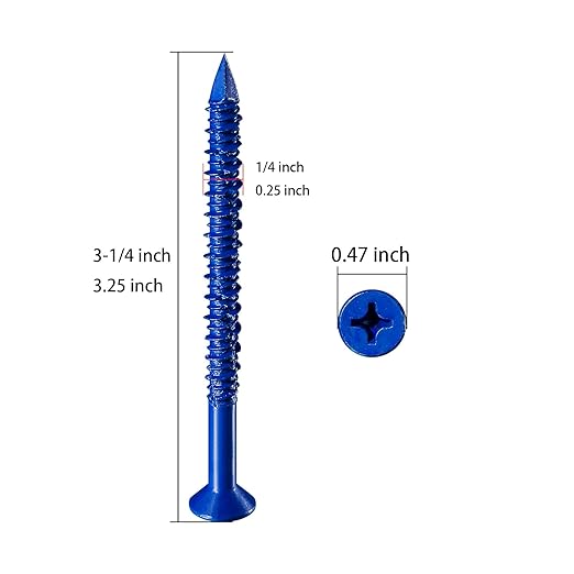 WenSilon(100 PCS) 1/4" x3-1/4 Concrete Screw Anchor Blue Flat Head for Anchoring to Masonry, Block or Brick Stucco