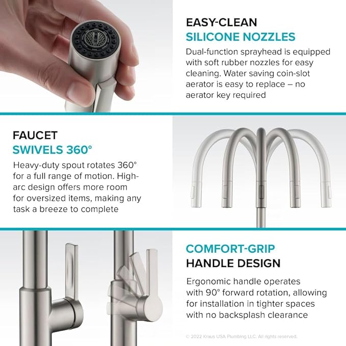 KRAUS Oletto High-Arc Single Handle Pull-Down Kitchen Faucet in Matte Black/Spot Free Black Stainless Steel, KPF-2821MBSFSB