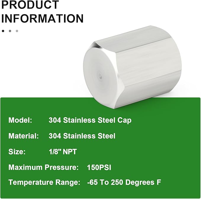 TAISHER 5PCS 304 Stainless Steel Cap Pipe Plug Socket Fitting 1/8" NPT Female