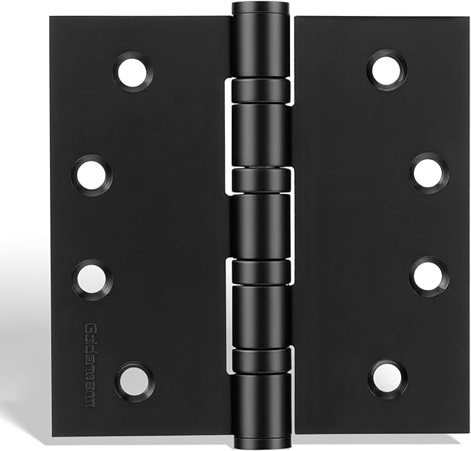 goldenwarm 6 Pack 4 x 4 Inch Ball Bearing Door Hinges Heavy Duty Stainless Steel Exterior Door Hinges with Square Corners, Matte Black, Smooth & Quiet with Non-Removable Pin