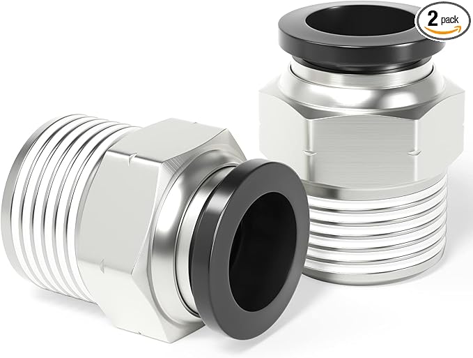 TAILONZ PNEUMATIC Male Straight 1/2 Inch Tube OD x 1/2 Inch NPT Thread Push to Connect Fittings PC-1/2-N4 (Pack of 2)