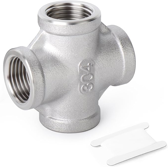 TAISHER 1PCS Stainless Steel 4 Way Pipe Fittings, 4" x 4" x 4" x 4" NPT Female Pipe Fittings