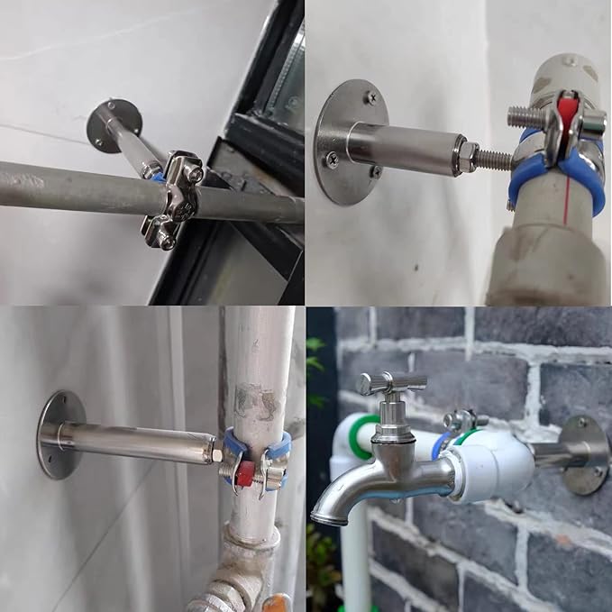2PCS 304 Stainless Steel Wall Mount Ceiling Mount Pipe Supports, Adjustable Pipe Strap Clamp with screws for OD Pipe 38-40mm, Adjustable Height 100-200mm