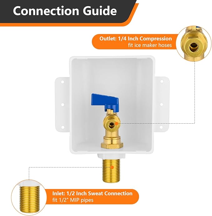 HeSun Sweat Ice Maker Outlet Box,Inlet 1/2 Inch MIP x Outlet 1/4 Inch OD Compression Connection,with 1/4 Turn Shut Off Valve