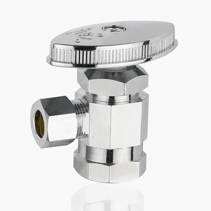 100-Pack GUOFIS Angle Stop Valve with Multi-Turn,1/2-Inch Fip Iron Pipe x 3/8-Inch OD Compression Water Shut-off Valves(LF Brass Chrome Plate)(VALVE365-100Pack)