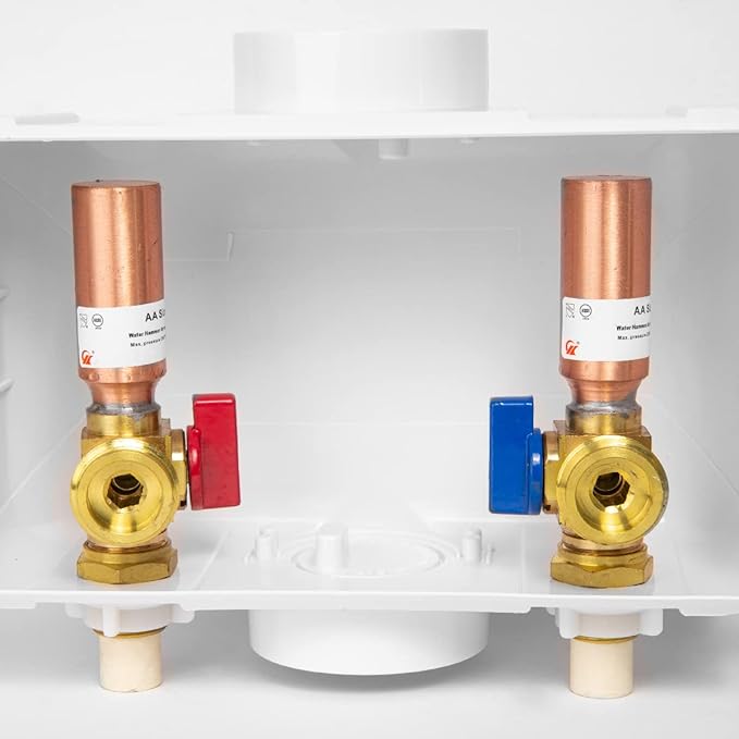 EFIELD Premium Washing Machine Outlet Box with Center Drain, 1/2 inch CPVC x 3/4 inch MHT (1/2"-Inch CPVC Connection with Copper Water Hammer Arrestor,(WM021)