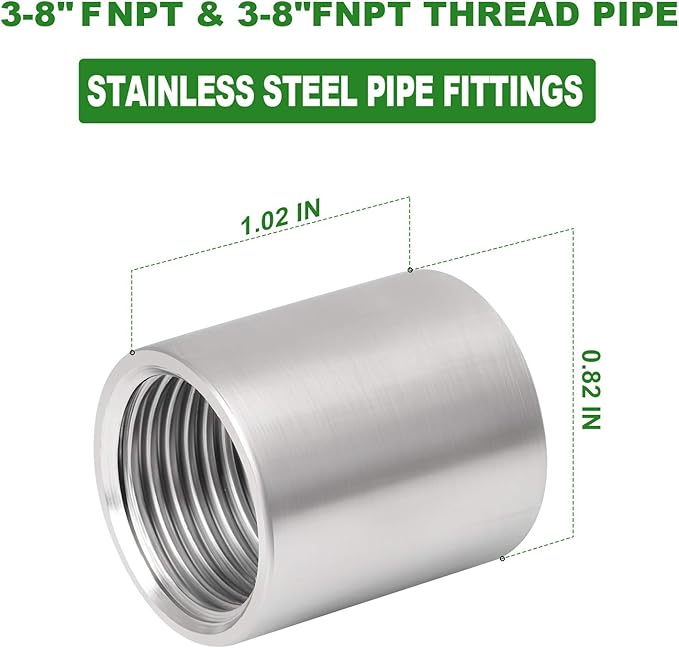 TAISHER 2PCS 304 Stainless Steel Cast Pipe Fitting, Coupling, 3/8" x 3/8" NPT Female Threaded