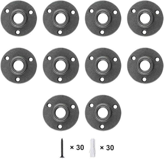 GeilSpace Floor Flange, Malleable Iron Pipe Fittings - Vintage DIY Industrial Shelving, Industrial Decor, Furniture DIY (1/2", Grey)