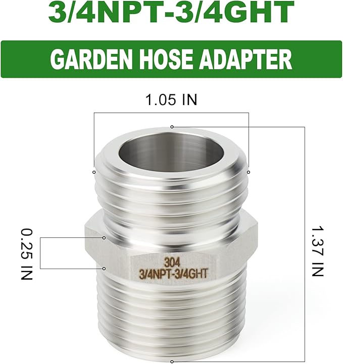 TAISHER 2PCS 304 Stainless Steel Garden Hose Adapter, 3/4" GHT Male x 3/4" NPT Male Garden Hose Connector with Washers
