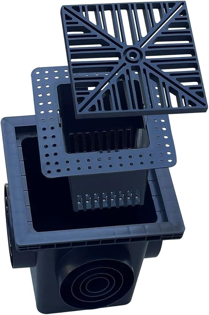 Sandbaggy 12" x 12" Stormwater Catch Basin - 4 Outlets - UV Treated with Debris Basket - Residential, Yard, Lawn, French Drains (12" x 12", 1, Count)