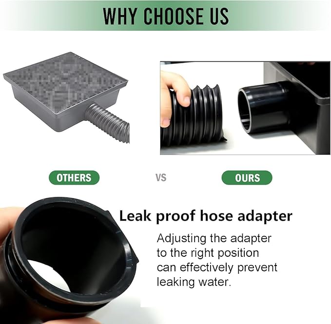 Catch Basin Downspout Extender, Gutter Downspout with Flexible Pipe, No Deep Dig Low Profile Catch Basin 10"×10" Protect House Foundation
