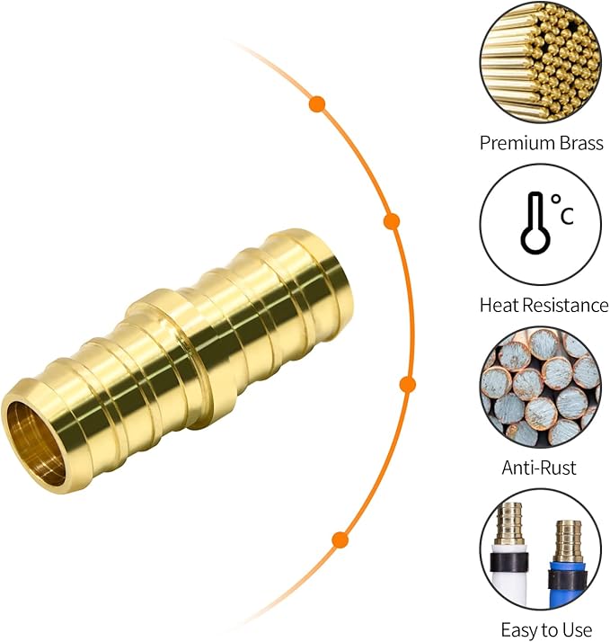 25 Pack 1/2" PEX Fittings, Brass Straight Coupling Fittings, for PEX Tubing Pipe
