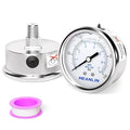 MEANLIN MEASURE 0~100Psi Liquid Filled Pressure Gauge Stainless Steel with 316 Stainless Steel Joint 1/4" NPT 2.5" FACE DIAL for Well Pump Tire Water Pressure Tester Center Back Mount