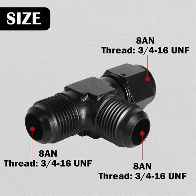 8AN Flare Male Tee Fitting Adapter with AN8 Female Swivel on Run Black