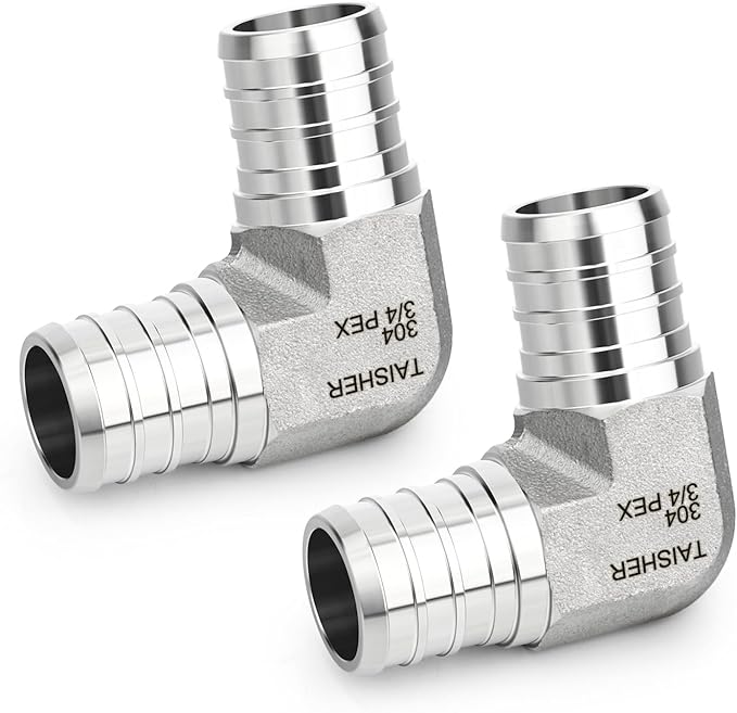 TAISHER 1PCS 304 Stainless Steel 90 Degree Elbow Pex Fittings, 3/4" Pex Fitting With 2PCS Hose Clamp For Pex Tubing Pipe