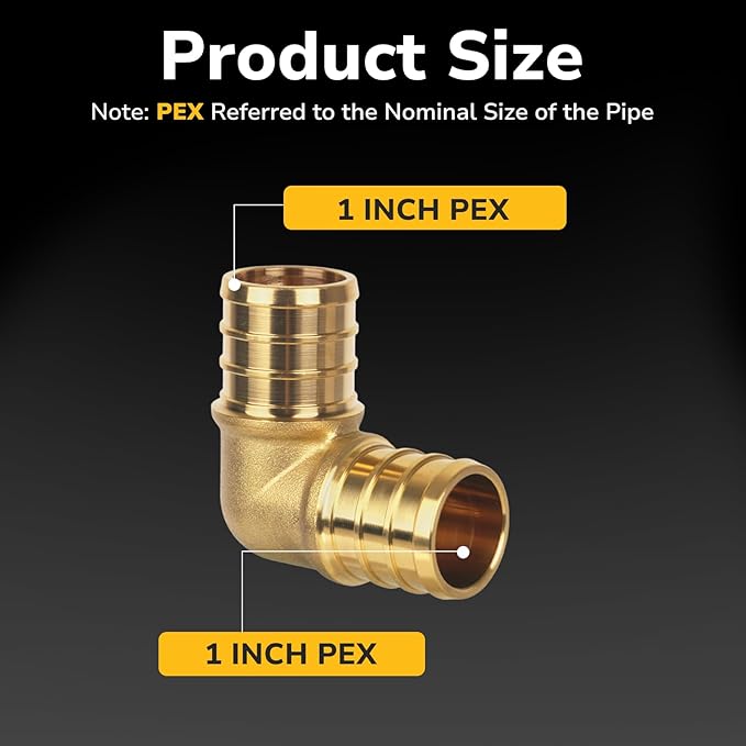 Pex Fittings, 1" Pex 90 Degree Elbow, Heavy-Duty Brass Crimp Fittings for PEX Pipes with Leak-Resistant Construction, NSF & UPC Certified, 5-Pack