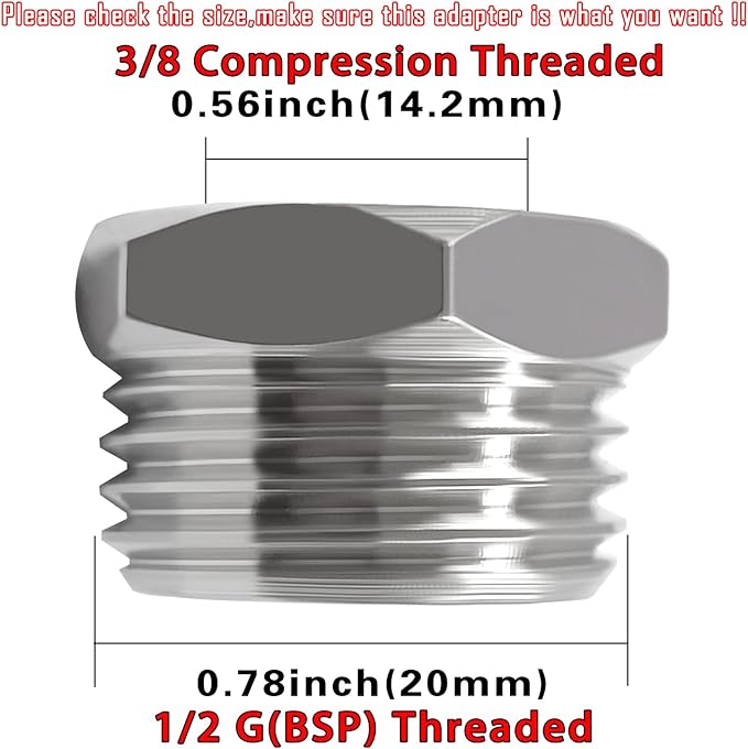 Beduan Brass Water Line Adapter G 1/2 to Compression 3/8 Reducer Hose Pipe Adapter Compression Fitting for Kitchen Bathroom Faucet Supply Hose, Stop Valve Pipe Connector (Pack of 4)