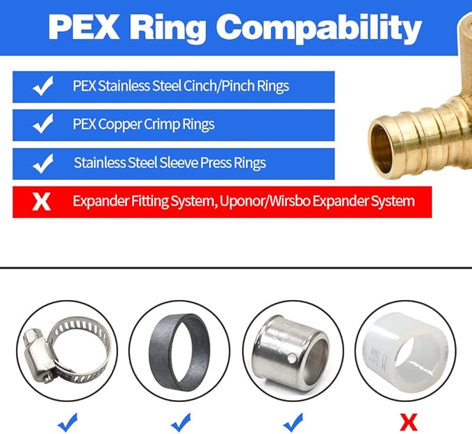 10 Pack Drop Ear Elbow Fittings, PEX 1/2" x 1/2" NPT Female Threaded Adapter Crimp Fitting, Brass, Full Port for PEX pipes in plumbing jobs
