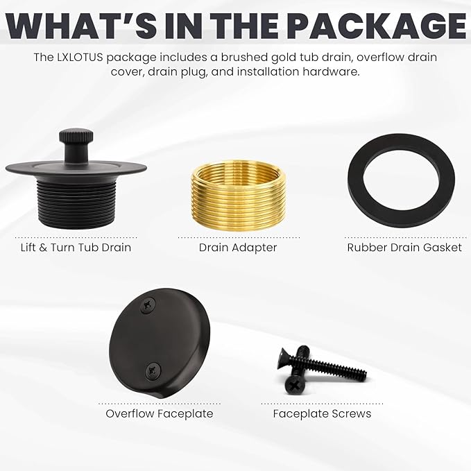 Oil Rubbed Bronze Bathtub Drain Kit - Lift and Turn - Replacement Kit for Bathtub, Overflow Plate and Screws Included, Universal Fit 1-3/8" and 1-1/2"- Brass Construction - Easy Install