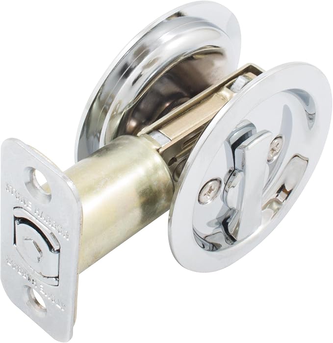 Round Pocket Door Lock, Privacy (Bed/Bath) Latch, 2-3/8" Backset, RCL, Polished Chrome by Stone Harbor Hardware