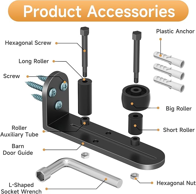 Sliding Barn Door Floor Guide, Adjustable Rollers Barn Door Hardware, Barn Door Rollers, Flush Flat Bottom Design, Rounded Edge Design