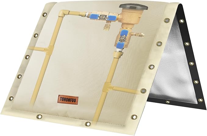 3-Way Opening Backflow Preventer Pipe Insulation Cover (5°F) - Irrigation Sprinkler Valve Cover - Water Well Pump Cover - Sturdy 5 Layers for Winter Freeze Protection (22" W x 16" H, Beige