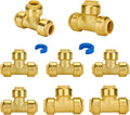 SUNGATOR Push Fitting Set, 1/2 Inch Pushfit Tee (5 PCS), 3/4 Inch Pushfit Tee (3 PCS), No Lead Brass Push to Connect Plumbing Fittings for Pex Pipe, Copper, CPVC, with 2 Disconnect Clips, Pack of 8
