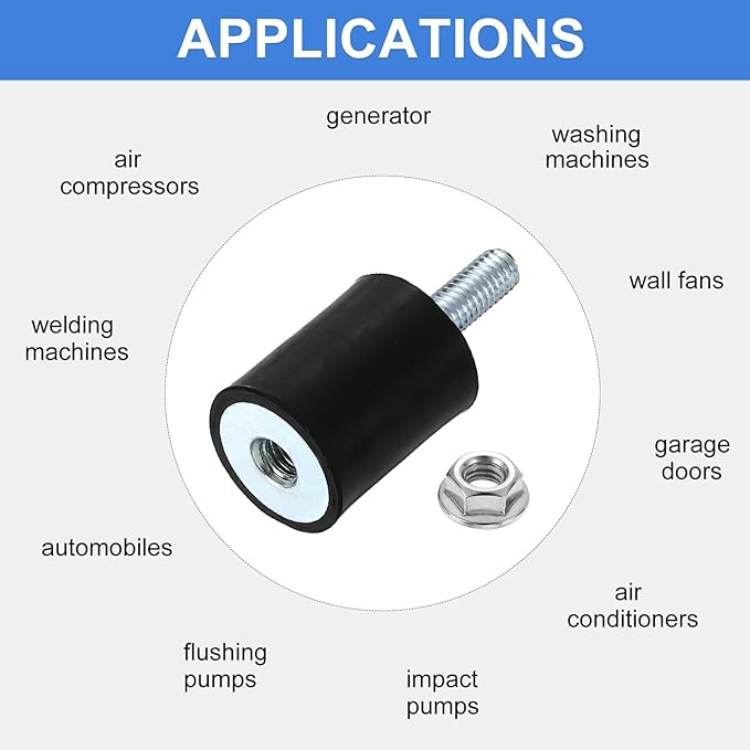 uxcell M6 Rubber Mounts, 8Pcs 20x25mm(DxH) Rubber Cylindrical Anti Vibration Isolator Shock Absorber with Lock Nut for Car Bobbin Generator Air Compressors