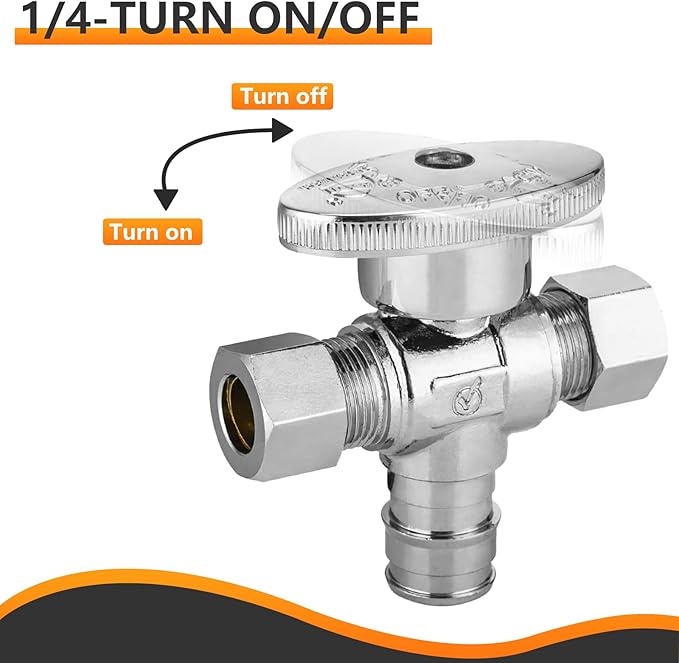 5-PCs HeSun Dual Compression Outlet Angle Stop Valve, 1/2" PEX-A Expansion x 3/8" OD Comp x 3/8" OD Comp, 1/4-Turn Shut Off Valve for Bathroom, ASTM F1960(VALVE128-5)