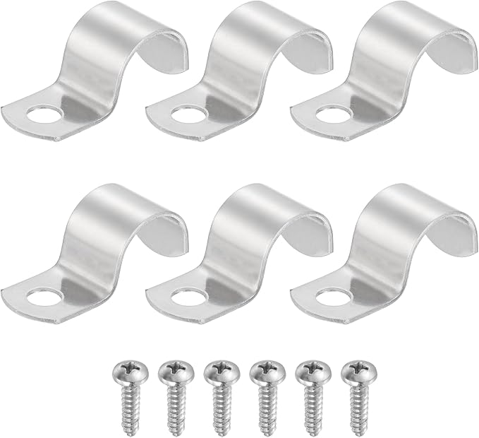 uxcell 6Pcs 20mm(13/16") One Hole Rigid Pipe Strap, 304 Stainless Steel Conduit Clamp Thicken U Bracket Heavy Duty Pipe Clamp with Self-Tapping Screws for Fixing Tube Cable, Silver
