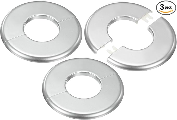 3-Pack Wall Split Flange, ABS Round Self-Adhesive Escutcheon Plate Cover Buckle for 40mm/1.57 in Dia Pipe Accessories/Floor/Ceiling, Plumbing Cover Plates [Silver,6.5mm/0.26in H]