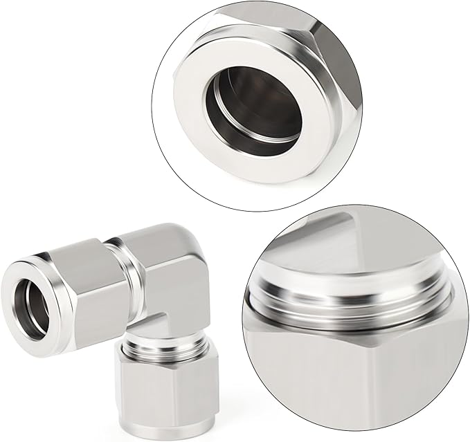 TAISHER 1PCS 316 Stainless Steel 90 Degree Compression Tube Pipe Fitting Connector, 3/8" Tube OD x 3/8" Tube OD Adapter