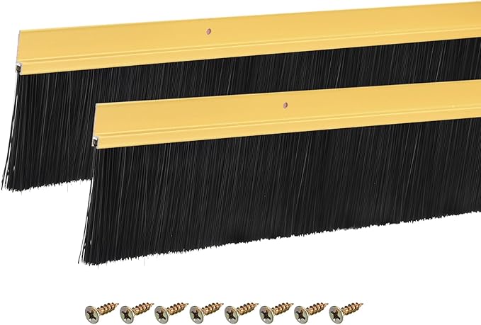 uxcell 2Pcs Door Brush Bottom Sweep H-Shape Aluminum Alloy Base with 2.8-inch PP Brush for Home, Industrial (47-inch L, Golden)