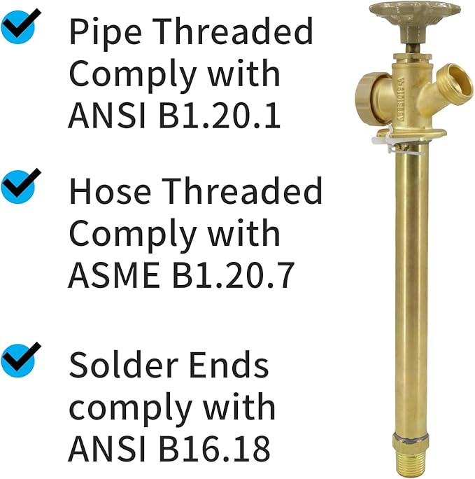 10 Inch Anti-Siphon Frost Free Sillcock Valve Multiturn 1/2 Inch NPT, 3/4 Inch Hose Bibb, Brass Body,Brass Valve 10 inch Length