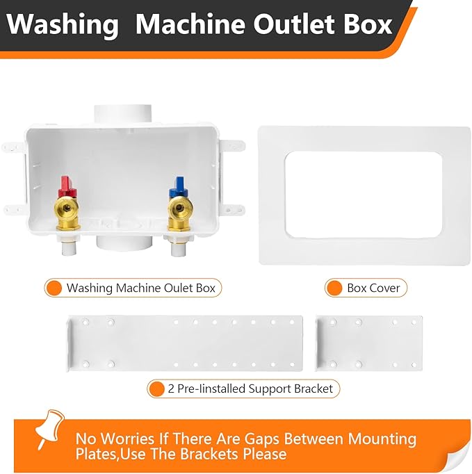 HeSun Washing Machine (Laundry) Outlet Box, 1/2 Inch CPVC Inlet x 3/4 Inch MHT Outlet, Washer Box with Center Double Drain, Regular