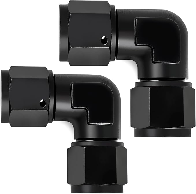 8AN Female to 8AN Female 90 Degree Swivel Coupler Fitting Adapter 3/4-16UNF Thread Aluminium Black 2PCS