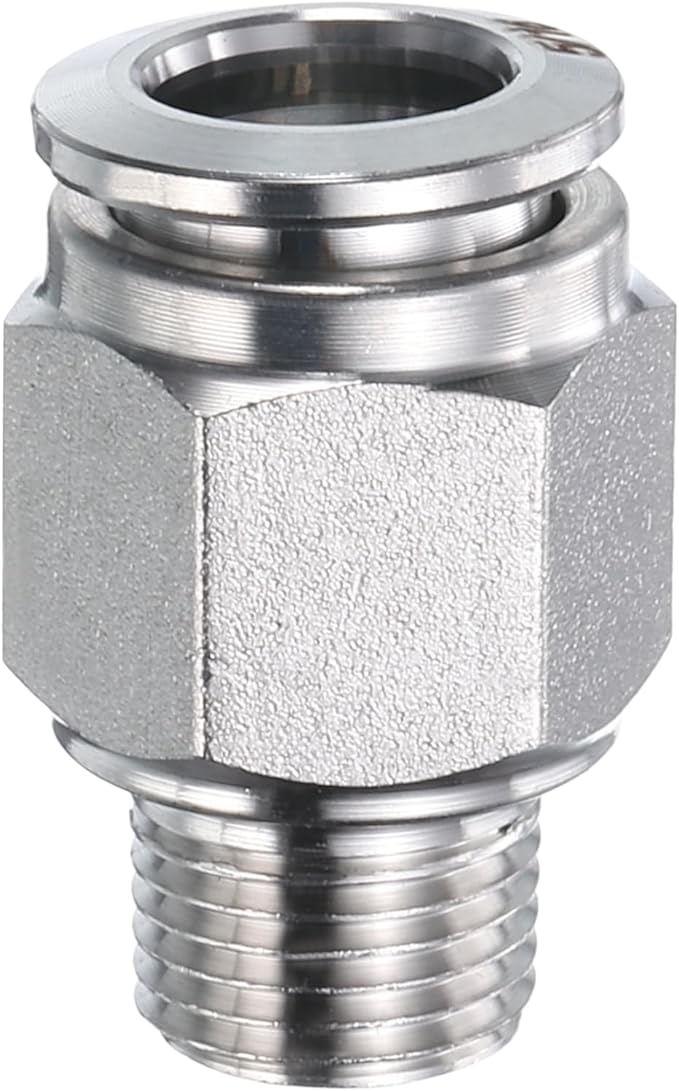 HARFINGTON Push to Connect Fittings 5/16" Tube OD x 1/8" NPT Thread Male Straight Union Fittings 304 Stainless Steel Quick Connect Pneumatic Accessories for Trailers Air Brake System
