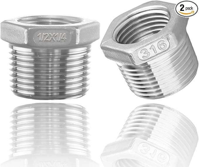 316 Stainless Steel Hex Bushing Reducer, 1/2" NPT Male to 1/4" NPT Female Pipe Fitting Adapter - Corrosion Resistant Connector for Plumbing, Hydraulic, Air, Oil & Gas Systems (1/2" to 1/4")