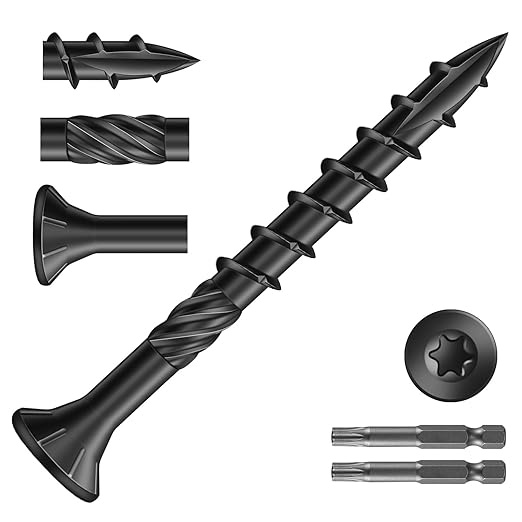 #8 x 1-5/8" Deck Screws (308Pcs) 2lb. Carbon Steel, Black, Flat Head, Rust Resistant epoxy Coated, with T25 Star Bit
